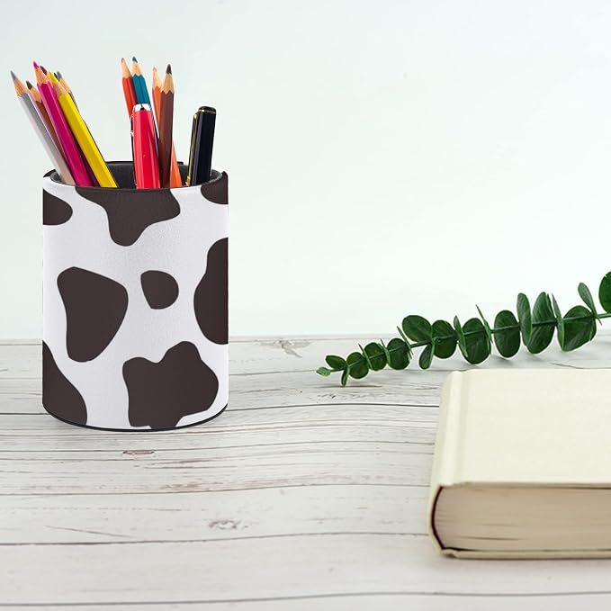 Cow Print Pen Holder Pencil Cup for Desk Organizer | Cute Makeup Brush Holder PU Multifunctional Office Suppliesfor Decor Home Classroom School
