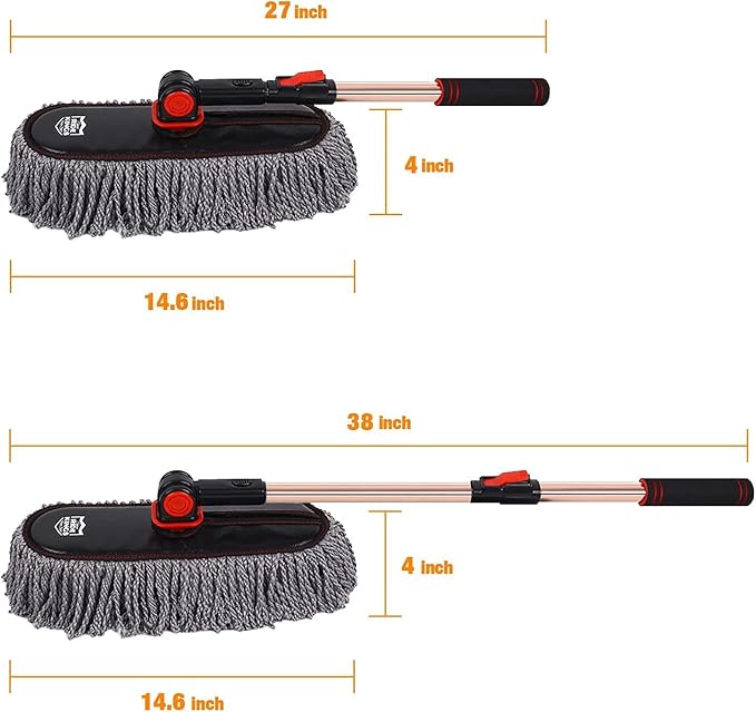 Car Duster Grey Set-Stocking Stuffers Gifts for Men Women-Microfiber Multipurpose Duster,Interior & Exterior Cleaning Tools,Dashboard Detailing Brush,Scratch Free with Extendable Handle,2 Packs