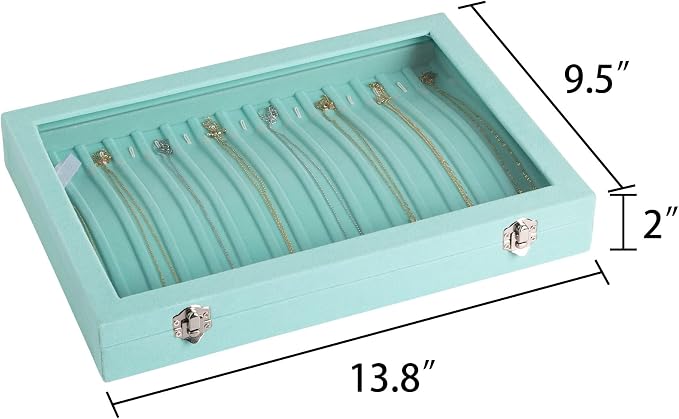 Frebeauty 15 Hooks Necklace Organizer,Velvet Necklace Holder Tray with Lid | Jewelry Organizer for Necklace Pendant Chain,Women Jewelry Box,for Home Use and Jewelry Store,Jewelry Display for Drawer