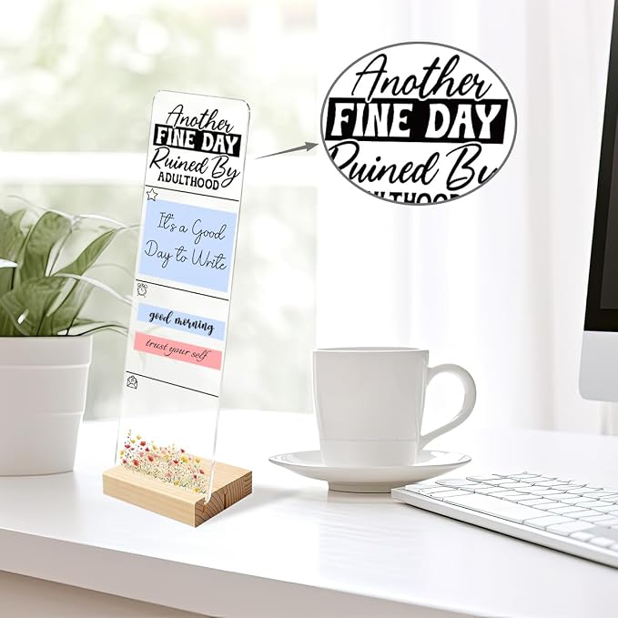 Sticky Note Holder, Monitor Memo Board, Acrylic Post It Note Holder with Wooden Base, Includes 200 Notes, Desk Organizer Funny Adult Quote