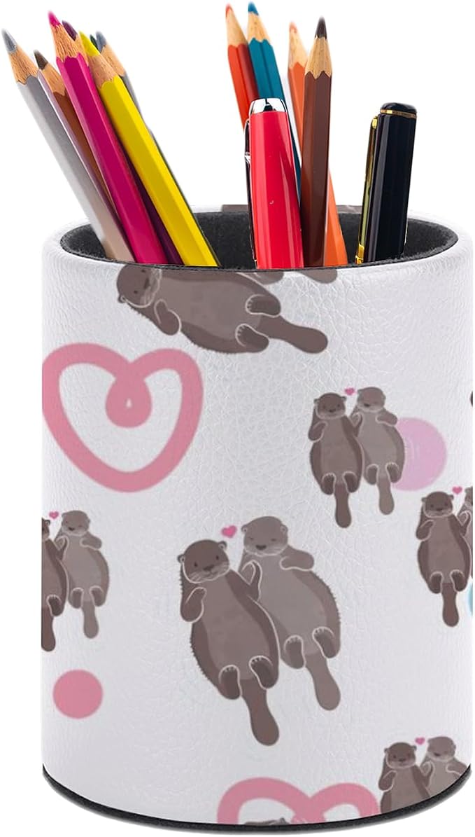 Sea Otter Pen Holder Pencil Cup for Desk Organizer | Cute Makeup Brush Holder PU Multifunctional Office Suppliesfor Decor Home Classroom School