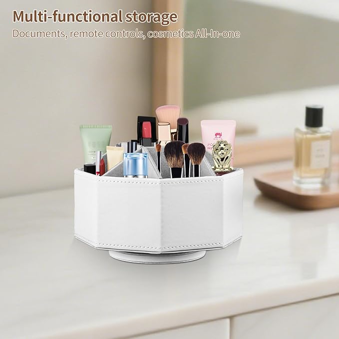 YAPISHI Swivel Remote Control Holder,9 Rooms Desk Organizer and Decorations for Living Room,Leather Bedside Storage Caddy for TV Controllers/Makeup Brush Pen/Office Stationery/Art Supplies/Eyeglasses