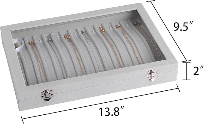 Frebeauty 15 Hooks Necklace Organizer,Velvet Necklace Holder Tray with Lid | Jewelry Organizer for Necklace Pendant Chain,Women Jewelry Box,for Home Use and Jewelry Store,Jewelry Display for Drawer