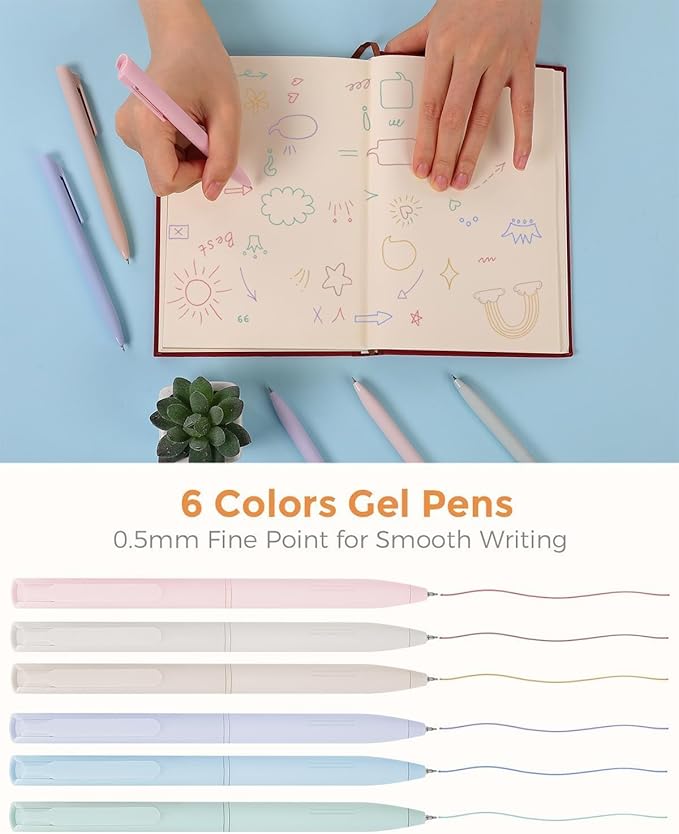 SKYDUE Cute School Supplies 38 PCS, Pencil Case with 12 Pastel Highlighters, 5 Black Gel Pens, Mechanical Pencils, College Essentials Students Stationary Set Purple