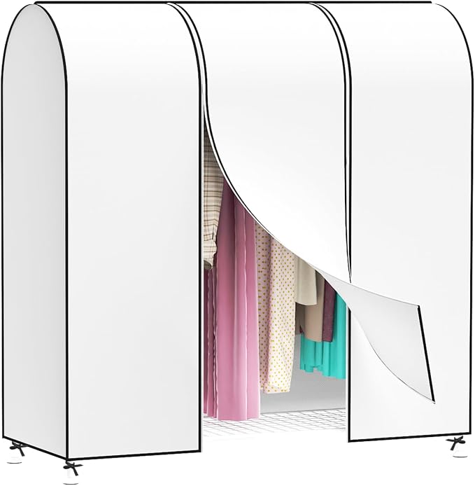 Zilink Garment Rack Cover Garment Bags Protector Wardrobe Cover 60in, White | Dustproof, Breathable, 2 Durable Zippers, Clothes Rack Cover for Garment Rack (Rack Not Included)