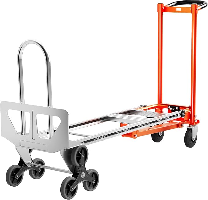 4 in 1 Industrial Convertible Stair Climbing Cart 1000 LBS Capacity, Heavy Duty Aluminum Hand Truck Dolly Cart with Solid Wheel, Folding Stair Climbing Cart Trolley for Transport Logistics Moving