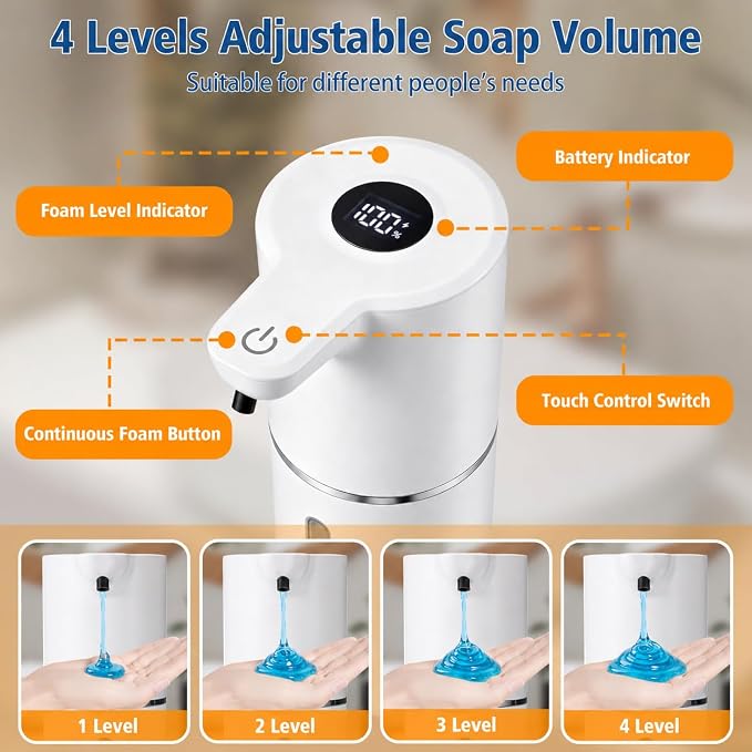 Automatic Liquid Soap Dispenser, Touchless Rechargeable, 350ml, White