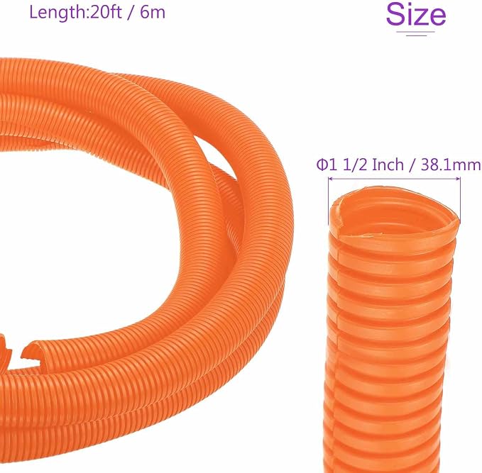 DMiotech 20ft Wire Loom Split Tubing 1 1/2 Inch(38.1mm) ID, Cord Protectors from Pet Flexible Conduit Cable Management for Office Home Garden, Orange