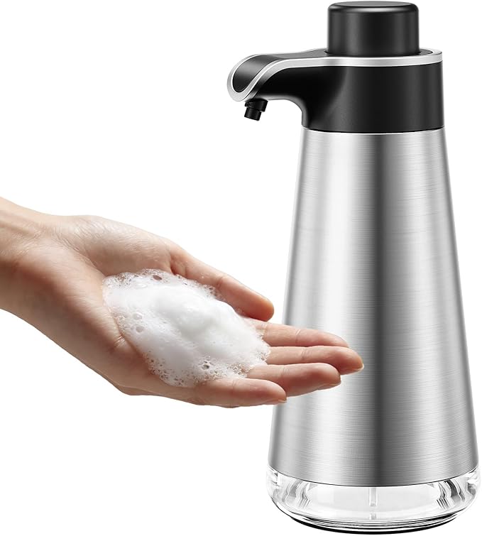 BYUNER Foaming Soap Dispenser for Bathroom & Kitchen, 15 fl oz Refillable Foam Soap Dispenser with Rust-Free Plastic Pump, Metal Look Countertop Soap Dispenser, Hand Soap Dispenser, Brushed Silver