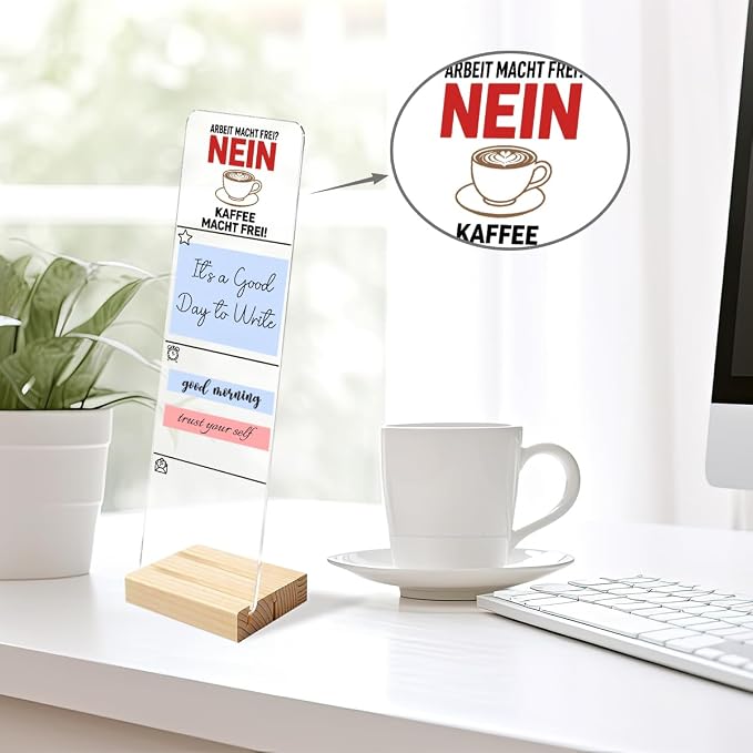 Sticky Note Holder, Acrylic Monitor Memo Board Desk Organizer, Post It Note Holder with Wooden Base, Comes with 200 Sheets Assorted Size Self Stick Notes for Office Desktop Workspace