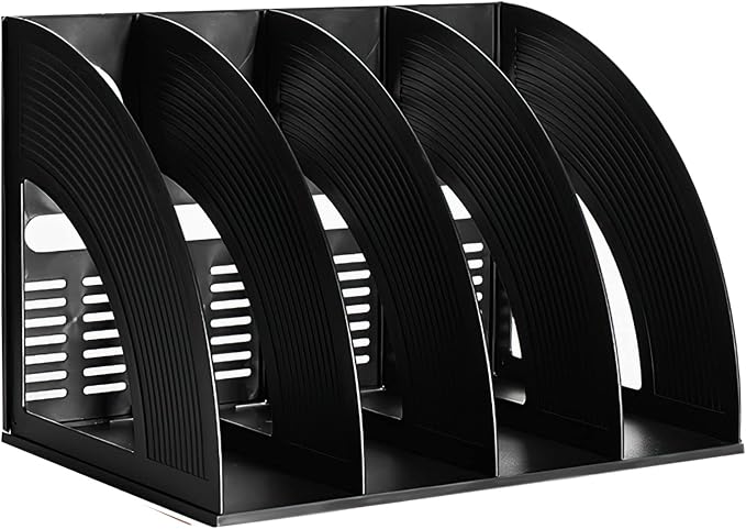 Marte Vanci Magazine File Holder Vertical PP Folder Book Desktop Organizer Plastic Storage Sturdy Vertical 4 Section Folder Black