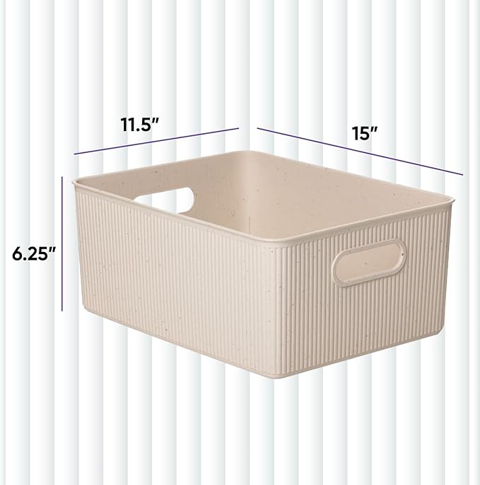 Superio Eco-Friendly Decorative Plastic Basket Open Home Storage Bins Organizer Baskets, Large (8 Pack) Container Boxes for Organizing Closet Storage Bins for Shelves Drawer Shelf 15 Liter