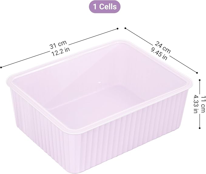 Cetomo Plastic Underwear Drawer Organizer with Lid, Lidded Storage Box for Bras, Plastic Basket for Closet and Shelf, Stackable, Pink (31 x 24 x 11 cm)
