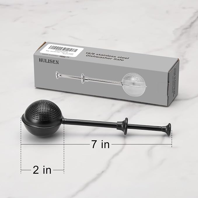 HULISEN Flour Duster, 304 Stainless Steel Flour Sifter for Baking, Black | Spring-Press Handle, Dishwasher Safe, For Flour, Powdered Sugar, Fine Spices, Pick Up and Dust Flour Sifter, Gift Package