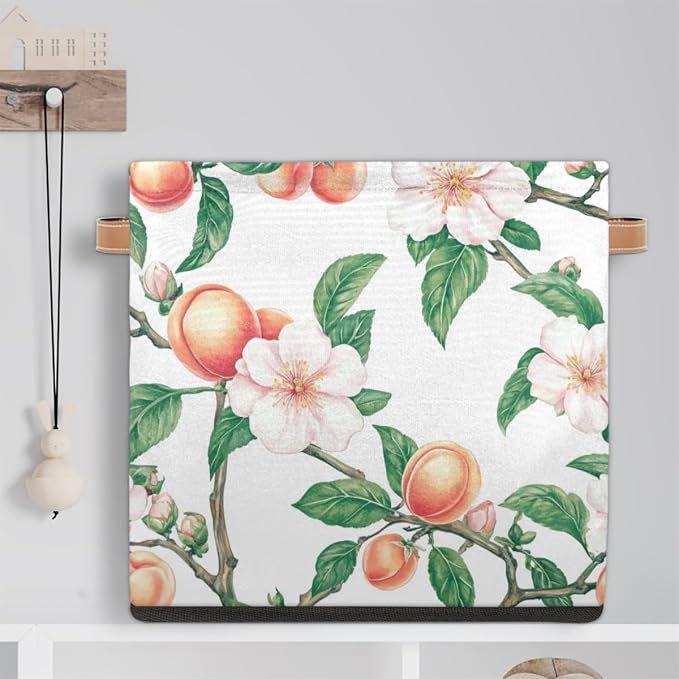 TropicalLife Floral Peach Storage Cube, 13 Inch Fabric Cube Storage Organizer Bin for Shelves Clothes, Decorative Foldable Storage Boxes