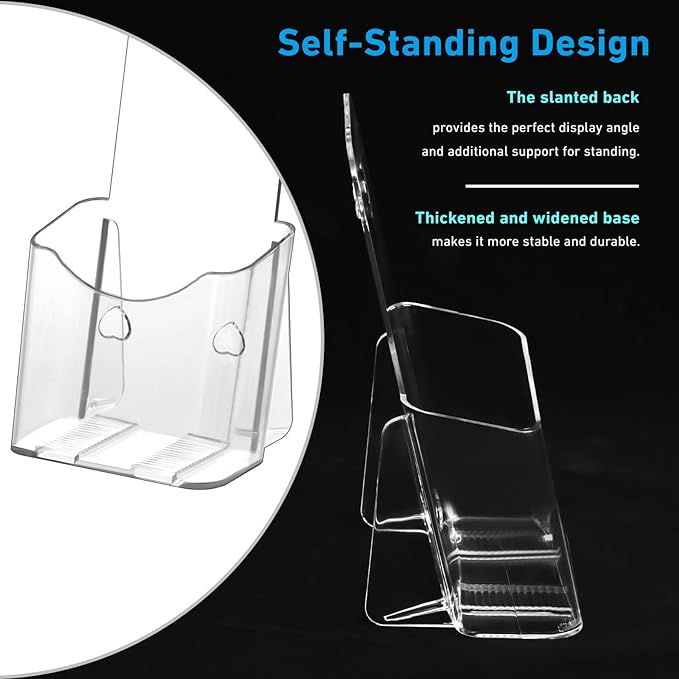 xydstay 12 Pack Acrylic Brochure Holder 4 Inches Slant Back Design, Clear Display Stand, Plastic Table Stand Sign Holder,Pamphlet Holder Flyer Holder, Acrylic Display Stand