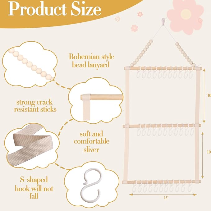 YOcity Headband Holder Organizer for Girls Baby Headbands Hair Accessories Organizer Hair Bows Storage Hanging Decor for Nursery Toddler Girls Room (Beige)