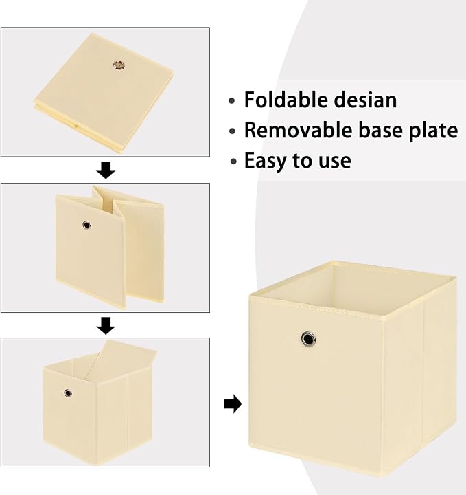 Foldable Storage Cubes Bins ,11 Inch Cloth Storage Cube Fabric Storage Box Cubes Organizer Baskets with Handles for Home Organizer Set of 3 (Creamy-White)