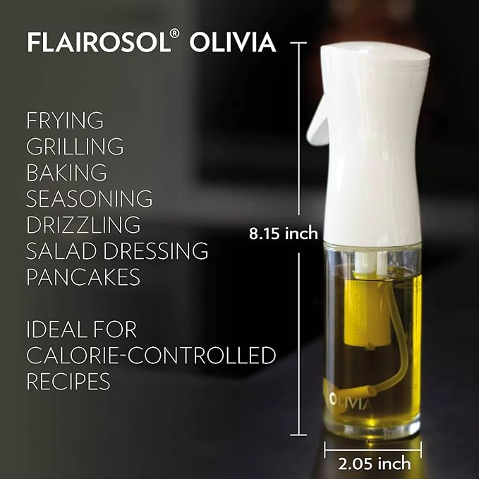 OLIVIA Signature The Original Advanced Oil Sprayer for Cooking, Salads, BBQs and More, Continuous Spray with Portion Control, Trusted by Chefs. Patented Technology. (Glass Bottle) (Golden Leaves)