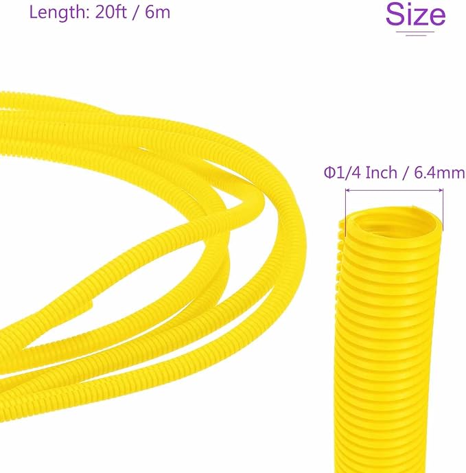 DMiotech 20ft Wire Loom Split Tubing 1/4 Inch(6.4mm) ID, Cord Protectors from Pet Flexible Conduit Cable Management for Office Home Garden, Yellow
