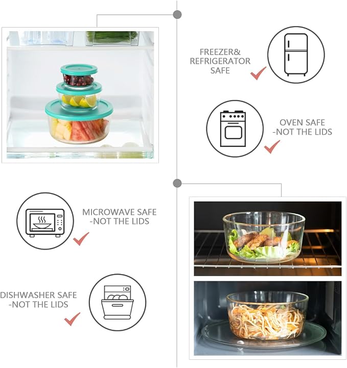 AILTEC 8-Pack Glass Food Containers, Round with Lids, 7/4/2/1 Cup Sizes | Includes 4 Bonus Simple Lids, BPA-Free Glass, Microwave & Dishwasher Safe, Airtight Seal for Freshness