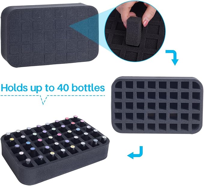 2 Pack Nail Polish Organizer Holder Foam Pad with Slots for Storage 80 Bottles (15ml/0.5fl.oz) Nail Polish or Essential Oil Tray for Drawers Black