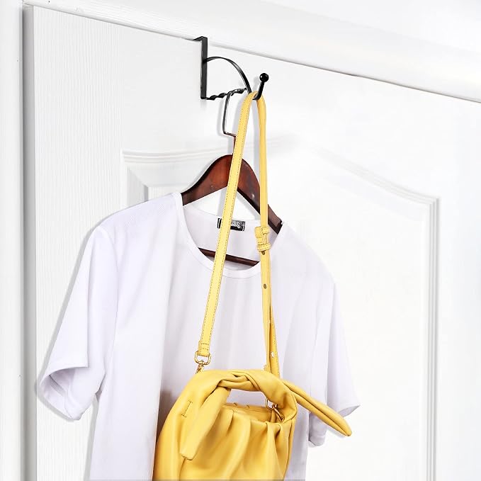 Hotop 4 Pieces Over The Door Hooks Hanger Multi Hanging Storage Organizers Valet Hooks for Coats Clothes Hoodies Hats Scarves Purses Keys Bath Towels Robes and More(Black)
