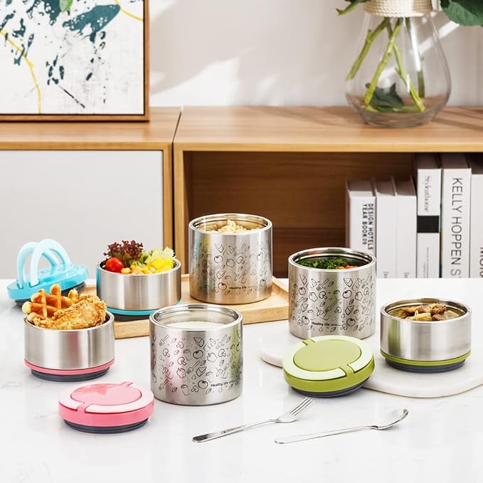 Lille Home 2 Tier Vacuum Insulated Stainless Steel Thermal Lunch Box,32OZ | 2 Tier Bento Food Container with Lunch Bag, Leakproof Wide Mouth Bento Box for Cold/Warm Food, Portion Control, Green