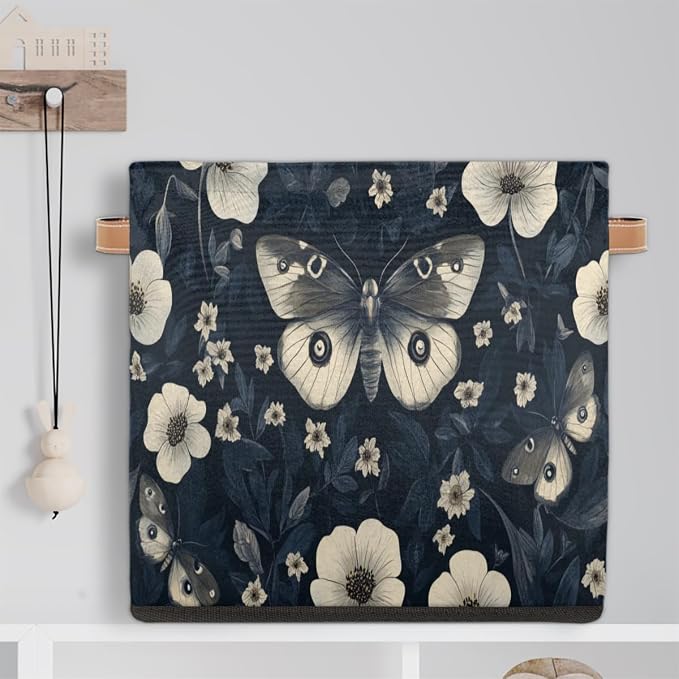 TropicalLife Flowers Moths Storage Cube, 13 Inch Fabric Cube Storage Organizer Bin for Shelves Clothes, Decorative Foldable Storage Boxes