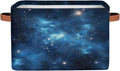 Rectangular Storage Baskets Blue Nebula Pattern Fabric Storage Bin Toy Organizer Box with PU Leather Handles for Room Decor