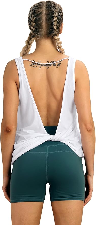 icyzone Women's Open Back High Neck Workout Athletic Gym Tank Tops