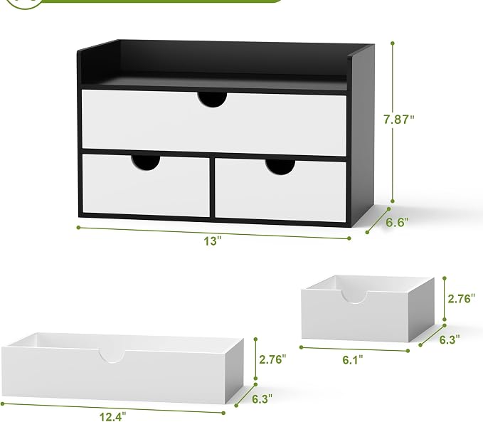 Bamboo Desk Organizer with Drawers, Desktop Storage for Office Supplies | 3 Drawers Desktop organizer, No Assembly Required, Natural Wood Wooden Desktop Drawers Box for Bills, Cosmetics, Seals, Paper
