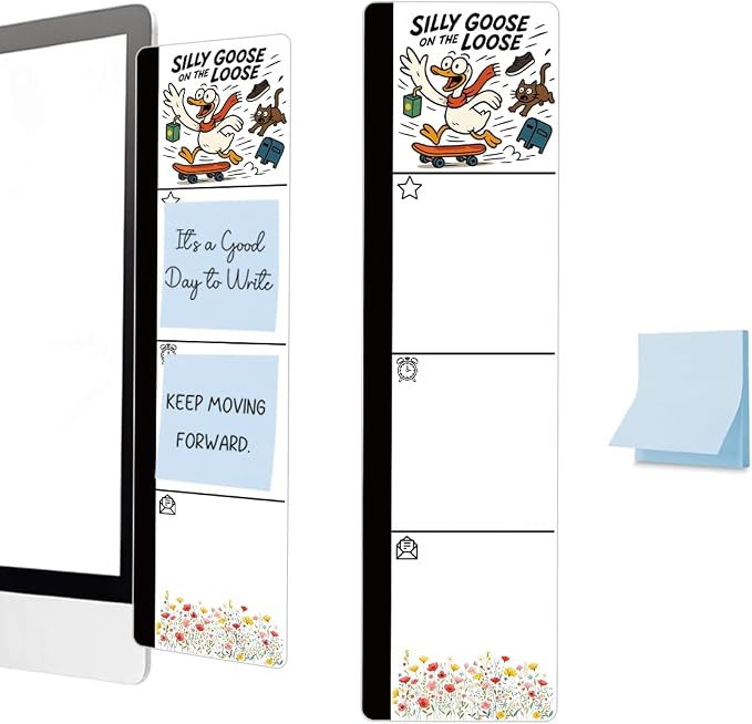 Monitor Memo Board Acrylic Sticky Note Holder Funny Silly Goose On The Loose Office Desk Decor with 100 Self Stick Note Pads