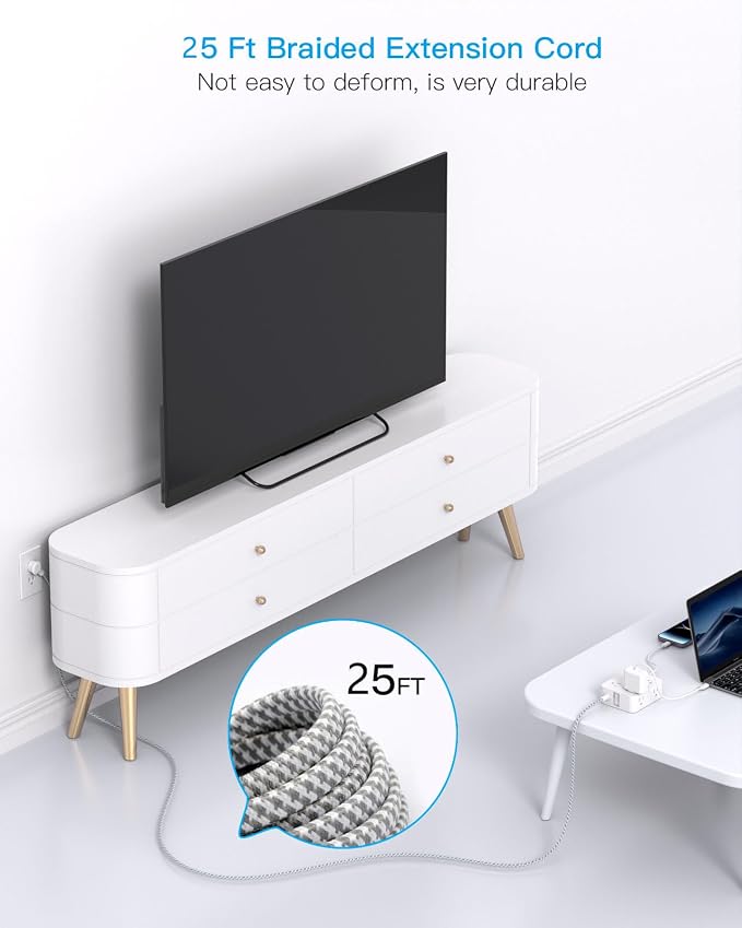 HANYCONY Extension Cord 25 Ft, Surge Protector Power Strip with 8 Outlets 4 USB Ports(2 USB C), Long Cord, Wall Mount, Desk USB Charging Station for Home Office College Dorm Room Essentials