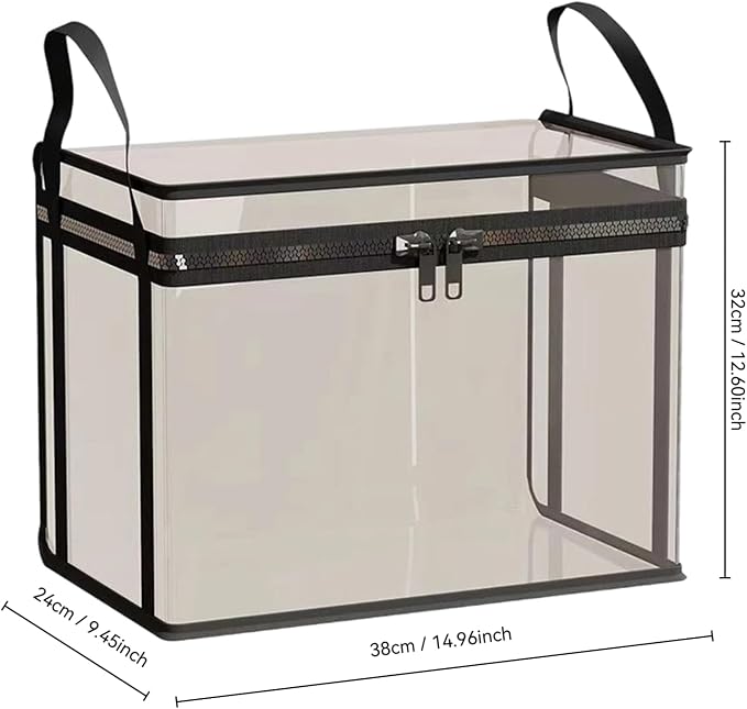 Large Clear Thick Plastic Storage Box with Hinged Lid, Heavy-Duty Durable High Capacity Organizer, Foldable Storage Box,Perfect for Home, Camping, Travel, Attic & Moving (Black-L-1)