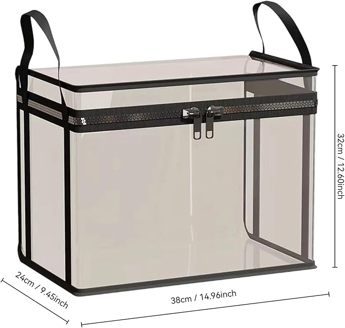 Large Clear Thick Plastic Storage Box with Hinged Lid, Heavy-Duty Durable High Capacity Organizer, Foldable Storage Box,Perfect for Home, Camping, Travel, Attic & Moving (Black-L-2)