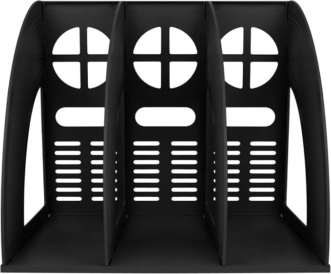 SAYEEC 2Pcs Magazine Holder Plastic File Sorter Binder Holder for Desk Folder Organizer Stand Book Shelf Dividers Vertical Filling Storage Rack Desktop Bookshelf Display Box for Office School (Black)
