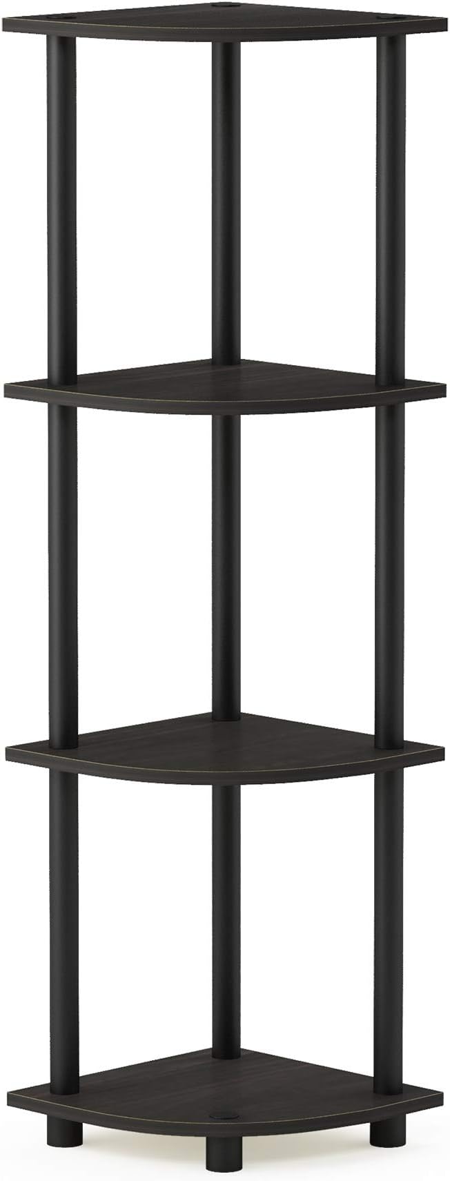 Furinno Turn-N-Tube Toolless Assembly 4-Tier Corner Shelf, Black Corner Book Shelf, Open Shelves Bookshelf, for Organization and Storage, Living Room, Home Office, Bedroom, Black Espresso