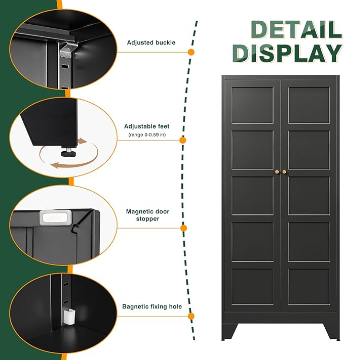 Letaya 71" H Metal Storage Cabinet with 2 Doors and 4 Shelves,Tall Kitchen Pantry Cabinets,Utility Pantry Organizers for Cupboard/Dining/Bathroom/Home Office/Garage (Black, 71" H x 16" D x 32" W)