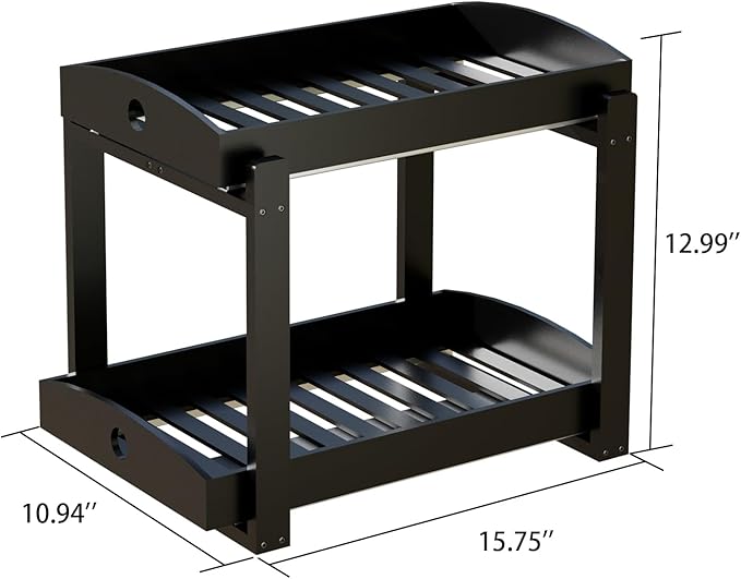 Bamboo Wood Under Sink Organizer 1 Pack, Pull Out Cabinet Organizer 2 Tier Under Sink Organizers and Storage with Sliding Drawer Sturdy Easy Assembly for Kitchen Bathroom Undersink (Black, 2 Packs)