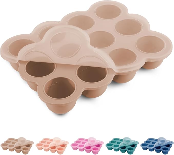 Baby Food Storage Containers 12 x 1.5OZ Silicone Freezer Tray with Lid, Food Grade Silicone Freezer Tray Containers for Purees & Vegetables Light Brown