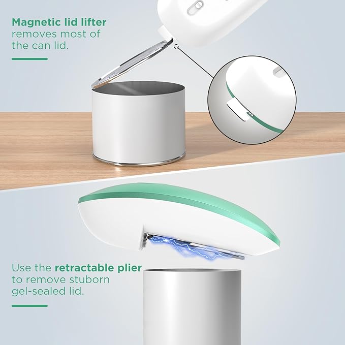 Canslab Ultrablade PRO Auto Stop Can Opener - Rechargeable Electric Can Opener for Kitchen for Seniors with Arthritis - One Touch Side Cut Opener, Smooth Edge, Handfree, Wall Mounted Small Size, Green