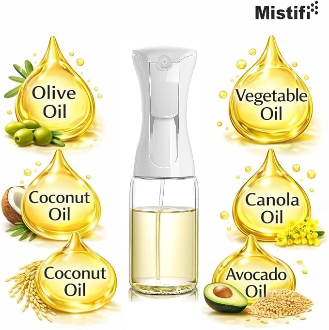 Mistifi oil spray Premium 150ml Glass. Fine Mist Spray Bottle for Air Fryer, Olive Oil, Healthy Nonstick Frying, Commercial & Home Kitchen Use (150ml Glass bottle 886)