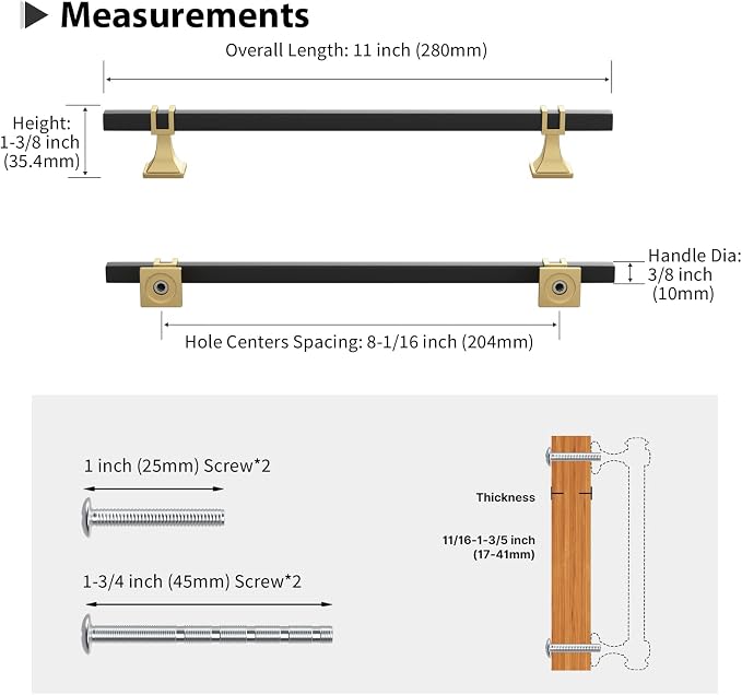 10 Pack 8 Inch Black and Gold Cabinet Pulls Kitchen Cabinet Handles, Black and Gold Cabinet Handles Square Dresser Drawer Pulls Kitchen Cabinet Hardware