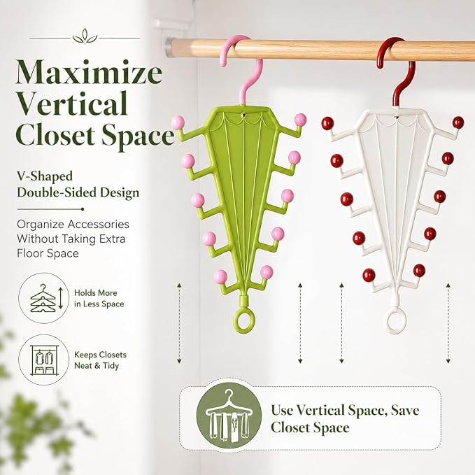 V-Shaped Double-Sided Closet Organizer Hanger, Multi-Functional V-Shaped Double Sided Hanger Storage Rack, Vertical Closet Storage Rack for Shirts, Light Jackets, Hats, Scarves (4, Green)