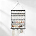 Hanging Jewelry Organizer, 5 Tier Wall Mounted Hanging Earring Holder with 10 Necklace Hooks, Adjustable Earring Display Storage with Holes and Grooves for Earrings, Necklaces, Bracelets and Rings