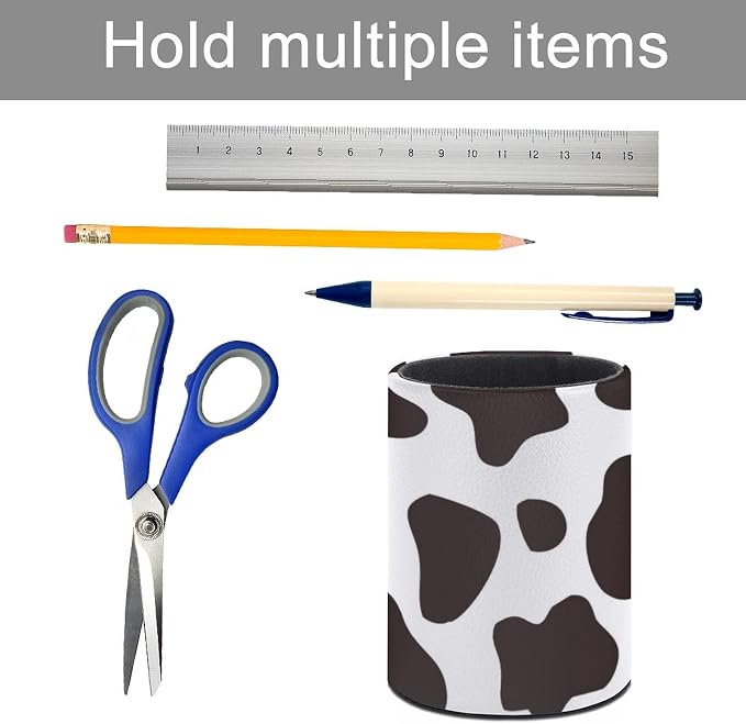 Cow Print Pen Holder Pencil Cup for Desk Organizer | Cute Makeup Brush Holder PU Multifunctional Office Suppliesfor Decor Home Classroom School