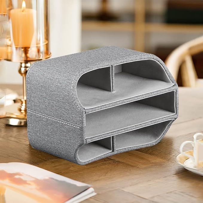 360° Rotating Remote Control Holder, PU Leather TV Remote Caddy Organizer Basket Storage Box with 5 Compartments for Pen, Pencil, Art Supplies, Makeup Brush, Office Desk Table Accessories | Nightstand Organizer Storage Box with 5 Compartments for Penci...