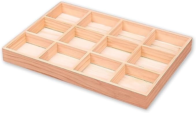 The Display Guys - Stackable Jewelry Tray and Organizer - for Drawers, Dressers, Store Display (12 Compartments, Natural Wood)