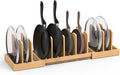 Bamboo Expandable Pot Lid Organizer, Pots and Pans Holder Rack for Cabinet | 8pcs Removable Dividers, Customized Storage, Space-saving, FSC-certified Bamboo, No Assembly